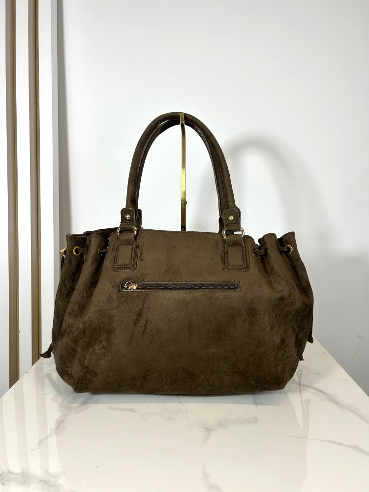 Lulu Castagnette torba shopper brązowa eko zamsz  z misiem