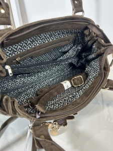 Lulu Castagnette torba shopper brązowa eko zamsz z misiem